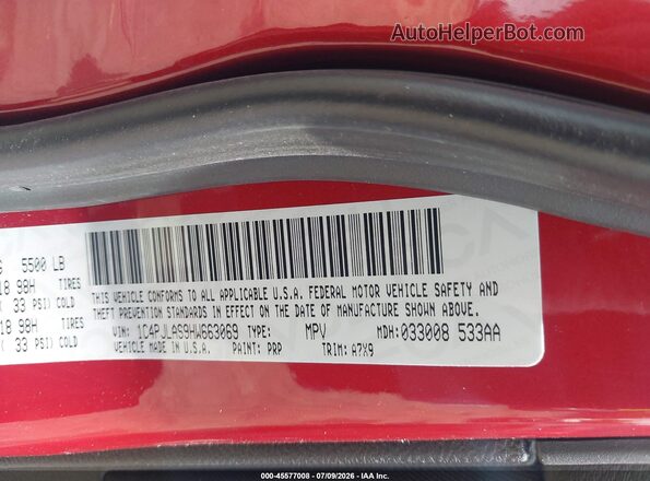 1C4PJLAS9HW663069 2017 JEEP CHEROKEE Red ძრავის განყოფილების ხედი