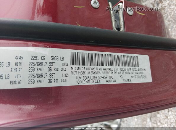 1C4PJLCB0KD326659 2019 JEEP CHEROKEE Темно-бордовый Вид подкапотного пространства