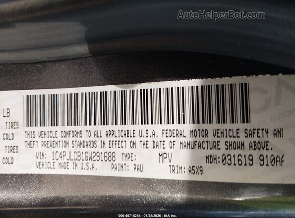 1C4PJLCB1GW291688 2016 JEEP CHEROKEE Gray ძრავის განყოფილების ხედი