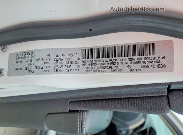 1C4PJLCB1HW643928 2017 JEEP CHEROKEE White Вид наклейки з VIN-кодом