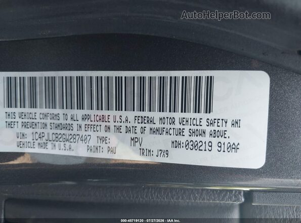 1C4PJLCB2GW287407 2016 JEEP CHEROKEE Black Vista del compartimento del motor