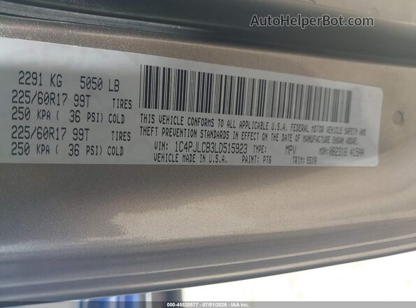 1C4PJLCB3LD515923 2020 JEEP CHEROKEE Серебряный Вид подкапотного пространства