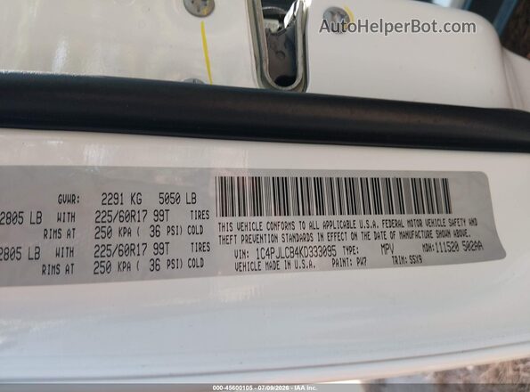 1C4PJLCB4KD333095 2019 JEEP CHEROKEE White Շարժիչի բաժամունքի տեսք