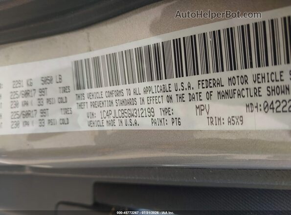 1C4PJLCB5GW312199 2016 JEEP CHEROKEE Бежевый Вид подкапотного пространства