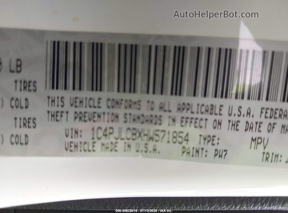 1C4PJLCBXHW571854 2017 JEEP CHEROKEE Белый Вид подкапотного пространства
