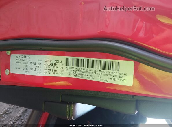 1C4PJLDB0HW643482 2017 JEEP CHEROKEE Red Vista del compartimento del motor