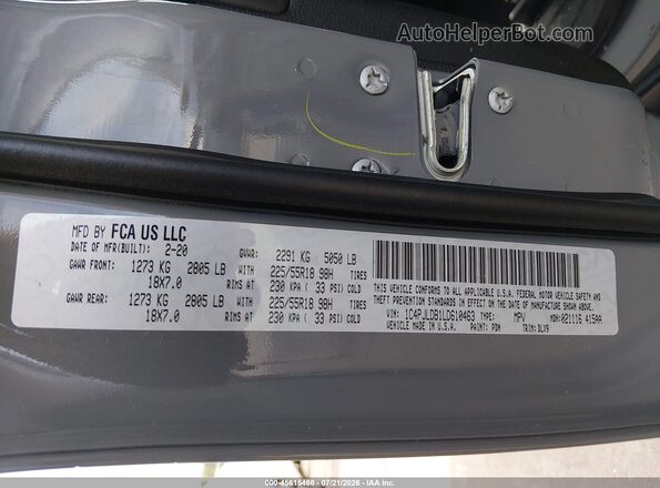 1C4PJLDB1LD610463 2020 JEEP CHEROKEE Gray ძრავის განყოფილების ხედი