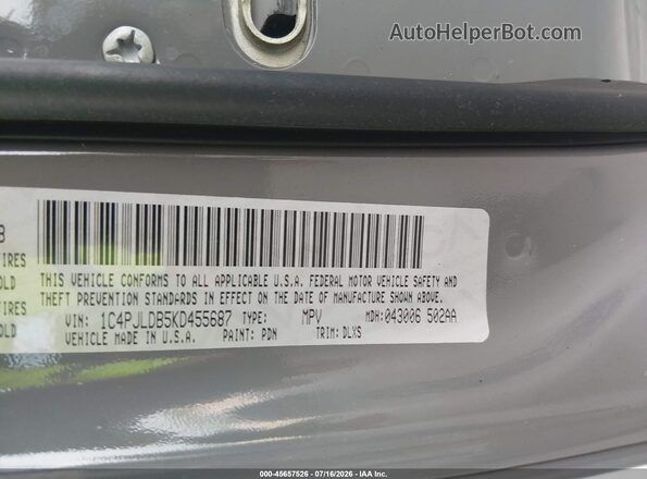 1C4PJLDB5KD455687 2019 JEEP CHEROKEE Серый Вид подкапотного пространства