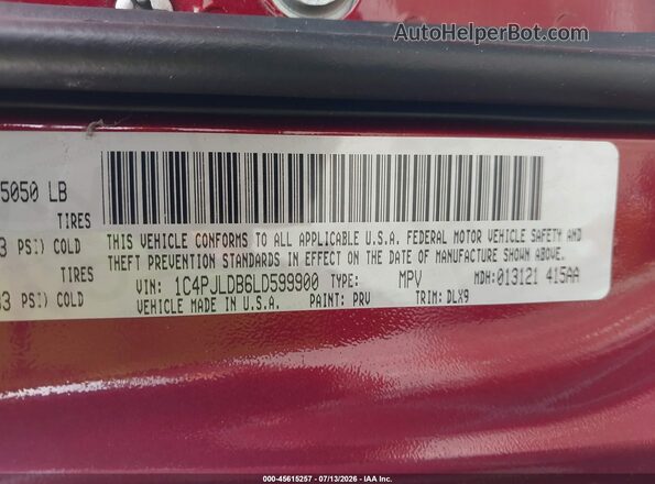 1C4PJLDB6LD599900 2020 JEEP CHEROKEE Maroon Շարժիչի բաժամունքի տեսք