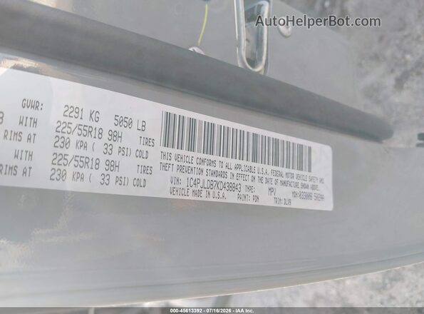 1C4PJLDB7KD438843 2019 JEEP CHEROKEE Gray Widok komory silnika