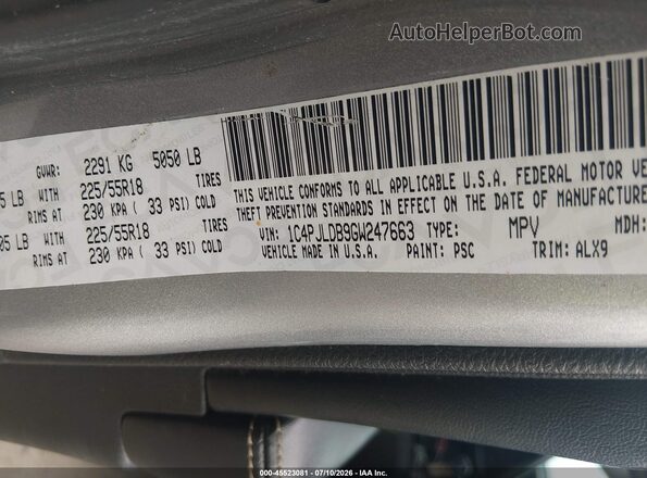 1C4PJLDB9GW247663 2016 JEEP CHEROKEE Silver Vista del compartimento del motor