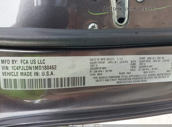 1C4PJLDN1MD180462 2021 JEEP CHEROKEE Gray Вид підкапотного простору