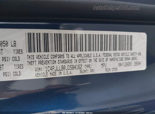 1C4PJLLB0JD584162 2018 JEEP CHEROKEE Blue Engine compartment view