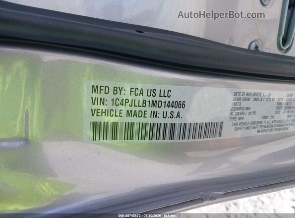 1C4PJLLB1MD144066 2021 JEEP CHEROKEE Silver Vista del compartimento del motor