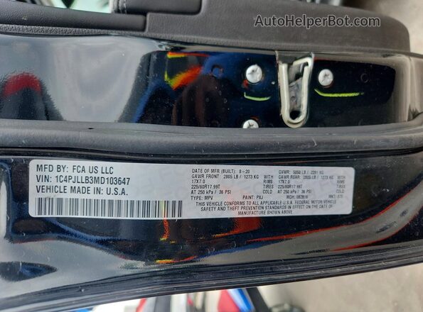 1C4PJLLB3MD103647 2021 JEEP CHEROKEE Black Вид наклейки з VIN-кодом