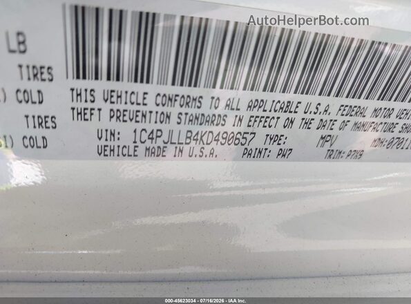 1C4PJLLB4KD490657 2019 JEEP CHEROKEE Белый Вид подкапотного пространства