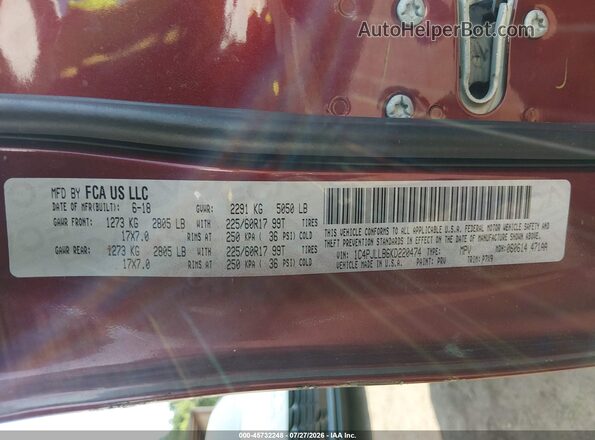 1C4PJLLB6KD220474 2019 JEEP CHEROKEE Burgundy Engine compartment view