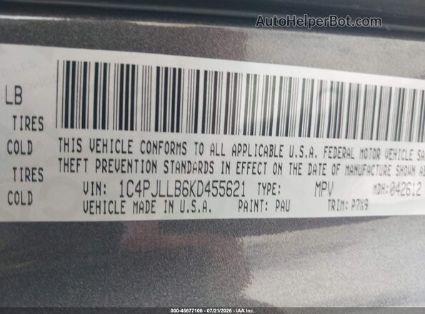 1C4PJLLB6KD455621 2019 JEEP CHEROKEE Gray ძრავის განყოფილების ხედი