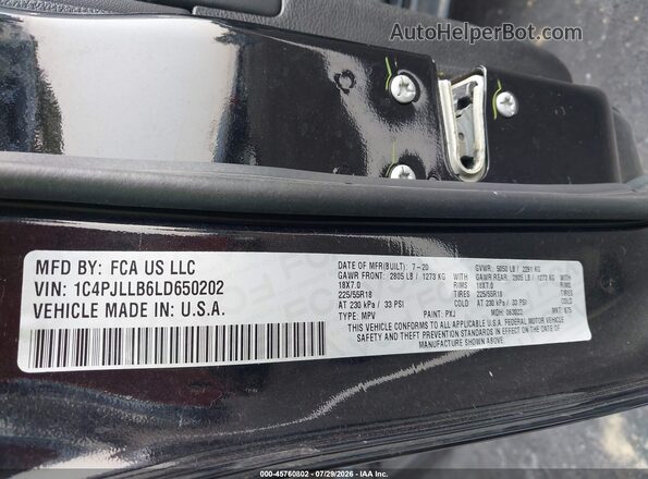 1C4PJLLB6LD650202 2020 JEEP CHEROKEE Black Vista del compartimento del motor