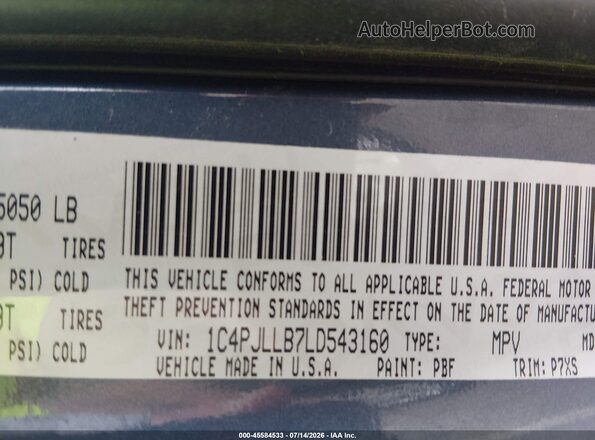 1C4PJLLB7LD543160 2020 JEEP CHEROKEE Dark Blue ძრავის განყოფილების ხედი