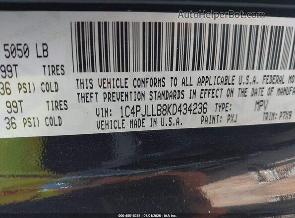 1C4PJLLB8KD434236 2019 JEEP CHEROKEE Black Вид підкапотного простору