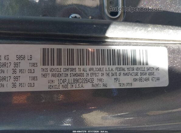 1C4PJLLB9KD226432 2019 JEEP CHEROKEE Gray Widok komory silnika