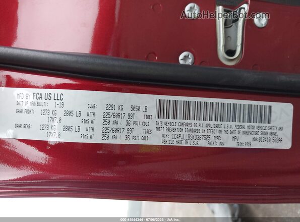 1C4PJLLB9KD387525 2019 JEEP CHEROKEE Бордовый Вид подкапотного пространства