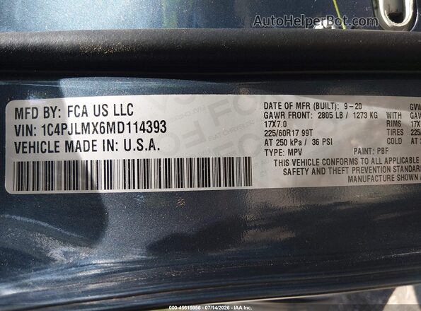 1C4PJLMX6MD114393 2021 JEEP CHEROKEE Blue ძრავის განყოფილების ხედი