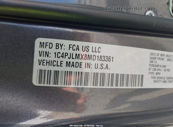 1C4PJLMX8MD183361 2021 JEEP CHEROKEE Black Շարժիչի բաժամունքի տեսք