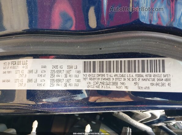1C4PJMAB1GW313858 2016 JEEP CHEROKEE Dark Blue Вид подкапотного пространства