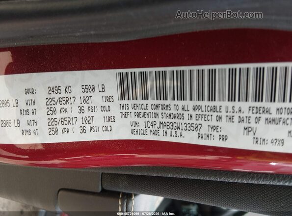 1C4PJMAB3GW133507 2016 JEEP CHEROKEE Красный Вид подкапотного пространства