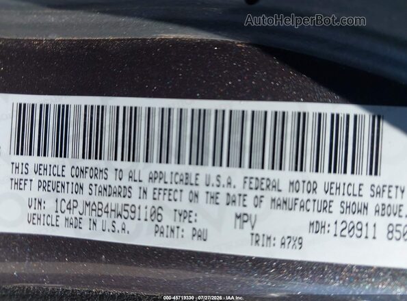 1C4PJMAB4HW591106 2017 JEEP CHEROKEE Black Вид підкапотного простору
