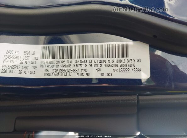 1C4PJMBB5GW234627 2016 JEEP CHEROKEE Blue Widok komory silnika