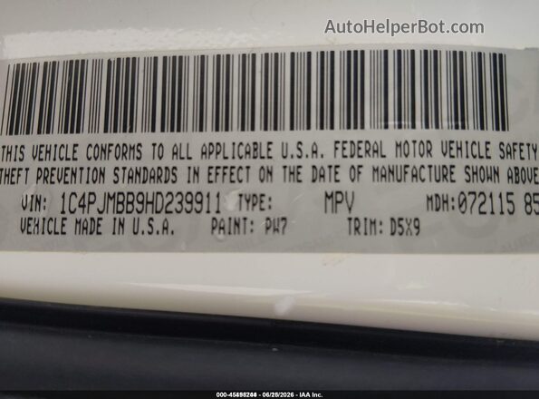 1C4PJMBB9HD239911 2017 JEEP CHEROKEE Белый Вид подкапотного пространства