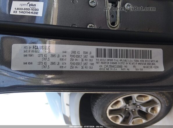 1C4PJMBN0KD169068 2019 JEEP CHEROKEE Blue Շարժիչի բաժամունքի տեսք