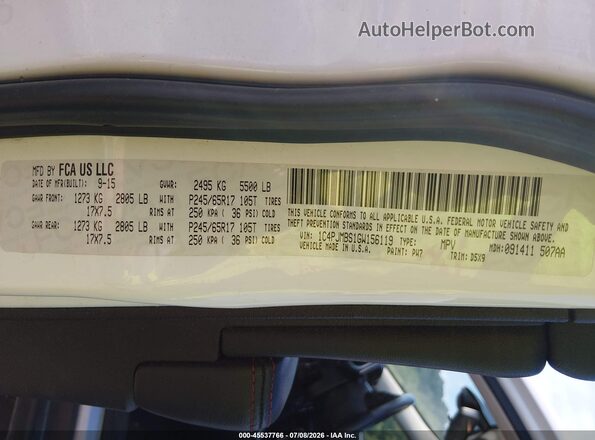 1C4PJMBS1GW156119 2016 JEEP CHEROKEE Белый Вид подкапотного пространства
