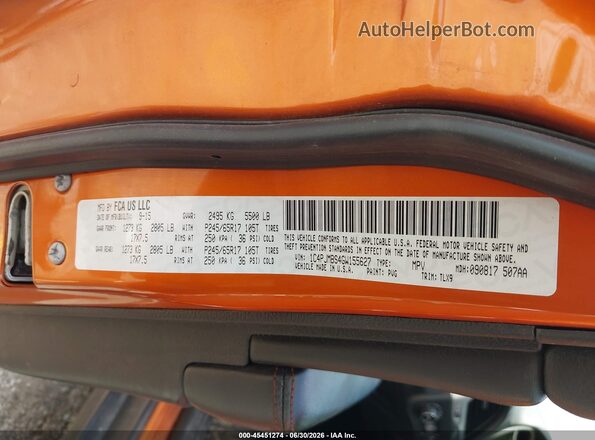 1C4PJMBS4GW155627 2016 JEEP CHEROKEE Orange Շարժիչի բաժամունքի տեսք