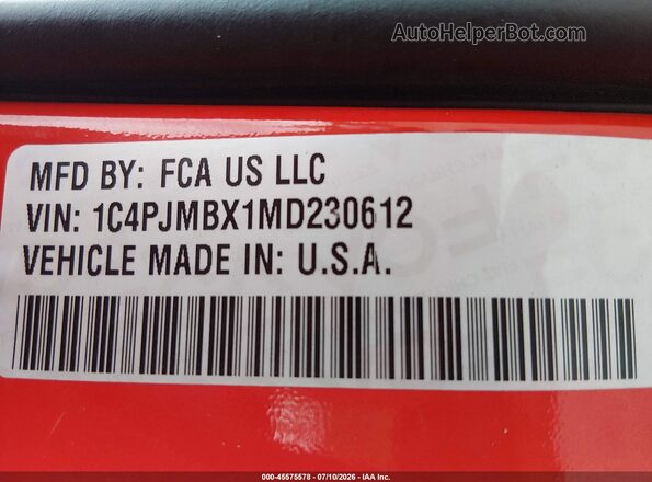 1C4PJMBX1MD230612 2021 JEEP CHEROKEE Orange Շարժիչի բաժամունքի տեսք