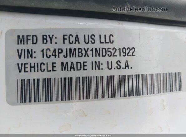 1C4PJMBX1ND521922 2022 JEEP CHEROKEE Белый Вид подкапотного пространства