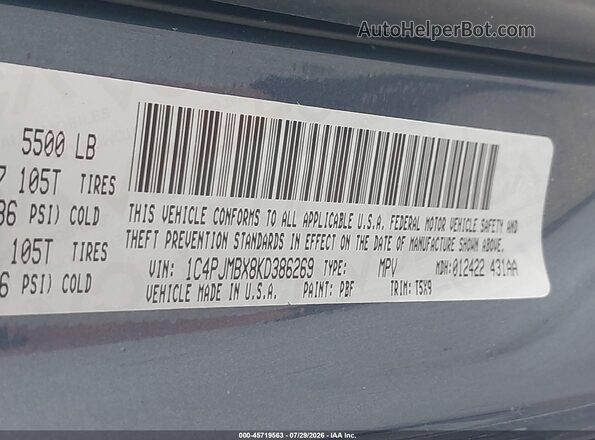 1C4PJMBX8KD386269 2019 JEEP CHEROKEE Синий Вид подкапотного пространства