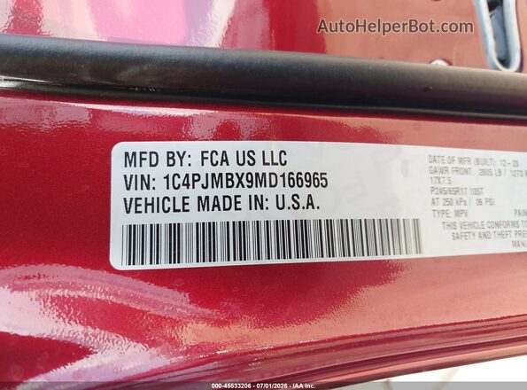 1C4PJMBX9MD166965 2021 JEEP CHEROKEE Red Շարժիչի բաժամունքի տեսք
