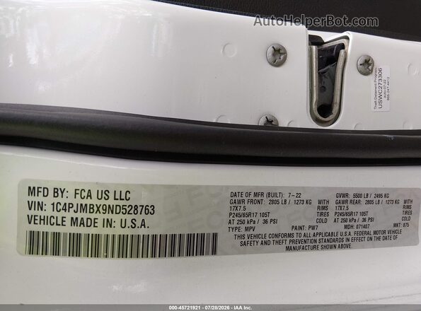 1C4PJMBX9ND528763 2022 JEEP CHEROKEE White ძრავის განყოფილების ხედი