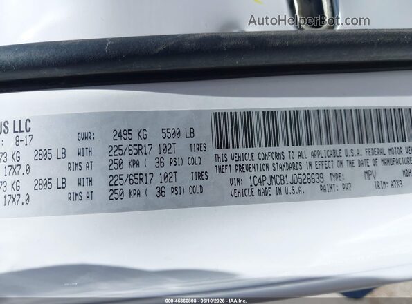 1C4PJMCB1JD528639 2018 JEEP CHEROKEE White Вид підкапотного простору