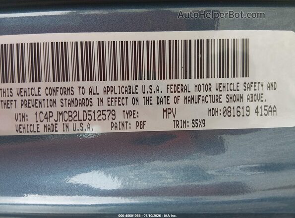 1C4PJMCB2LD512579 2020 JEEP CHEROKEE Синий Вид подкапотного пространства