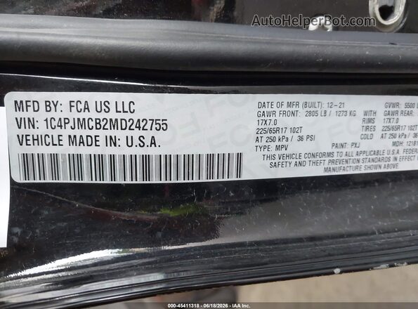 1C4PJMCB2MD242755 2021 JEEP CHEROKEE Black Շարժիչի բաժամունքի տեսք