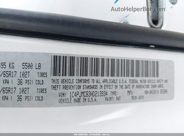 1C4PJMCB3HD213934 2017 JEEP CHEROKEE White Շարժիչի բաժամունքի տեսք