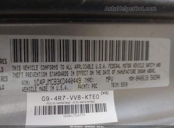 1C4PJMCB3KD440449 2019 JEEP CHEROKEE Silver Շարժիչի բաժամունքի տեսք