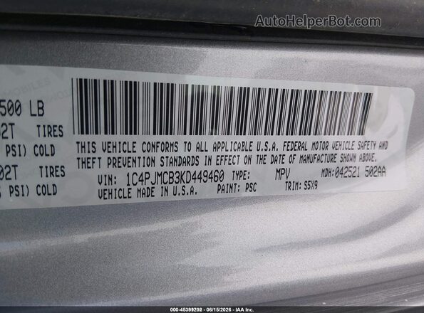 1C4PJMCB3KD449460 2019 JEEP CHEROKEE Silver Շարժիչի բաժամունքի տեսք