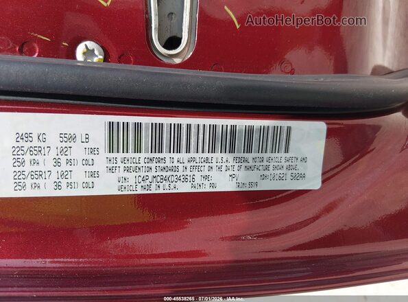 1C4PJMCB4KD343616 2019 JEEP CHEROKEE Red ძრავის განყოფილების ხედი