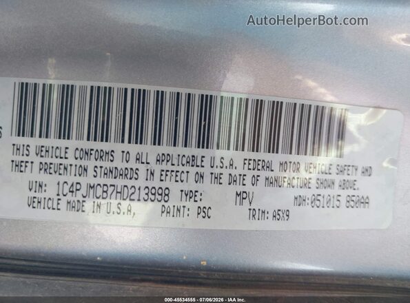 1C4PJMCB7HD213998 2017 JEEP CHEROKEE Серебряный Вид подкапотного пространства